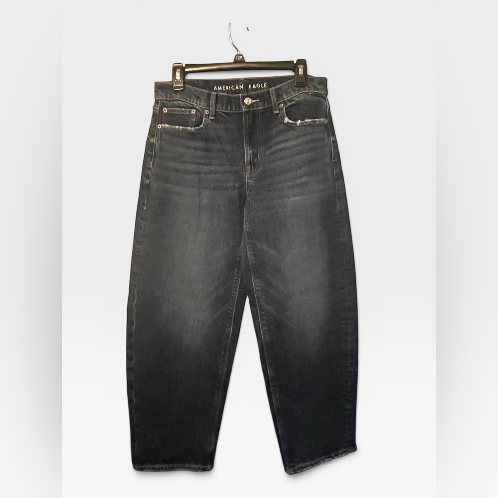 American Eagle Outfitters Dark Blue High-Rise Barrel Jeans
